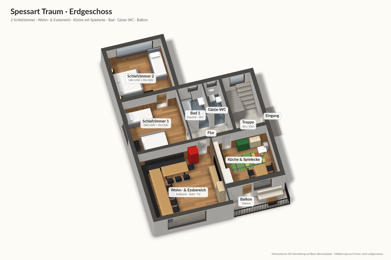 3D-Ansicht Erdgeschoss Ferienhaus Spessart Traum